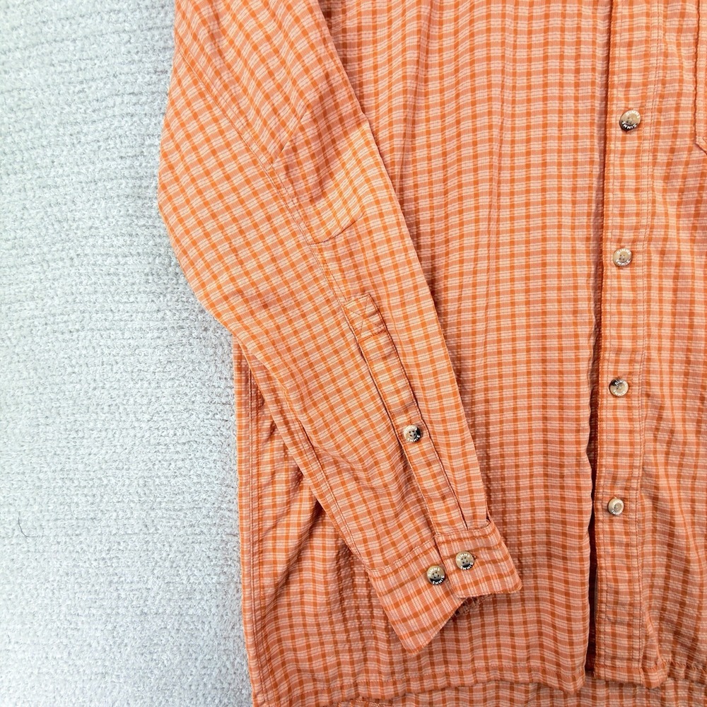 Simms Fishing Shirt Mens Large Orange Plaid Seersucker Long Sleeve Nylon Outdoor - Picture 3 of 10